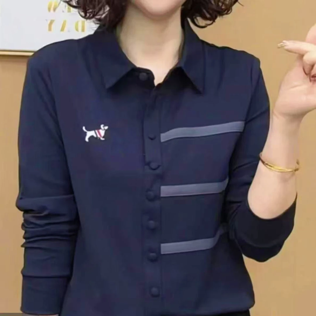 2025春季新款百搭韩版弹力女修身打底休闲上衣显瘦遮肉翻领T恤