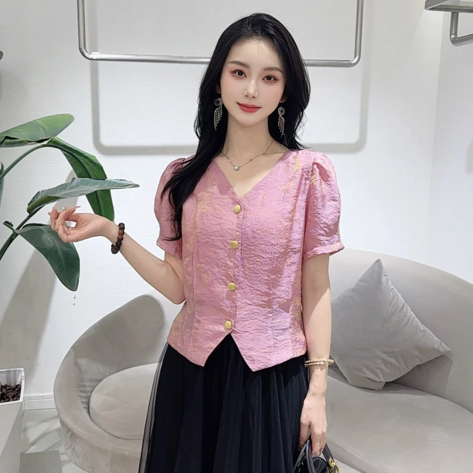 A8535时尚衬衫夏季新款洋气短袖显瘦设计衬衣小衫上衣
