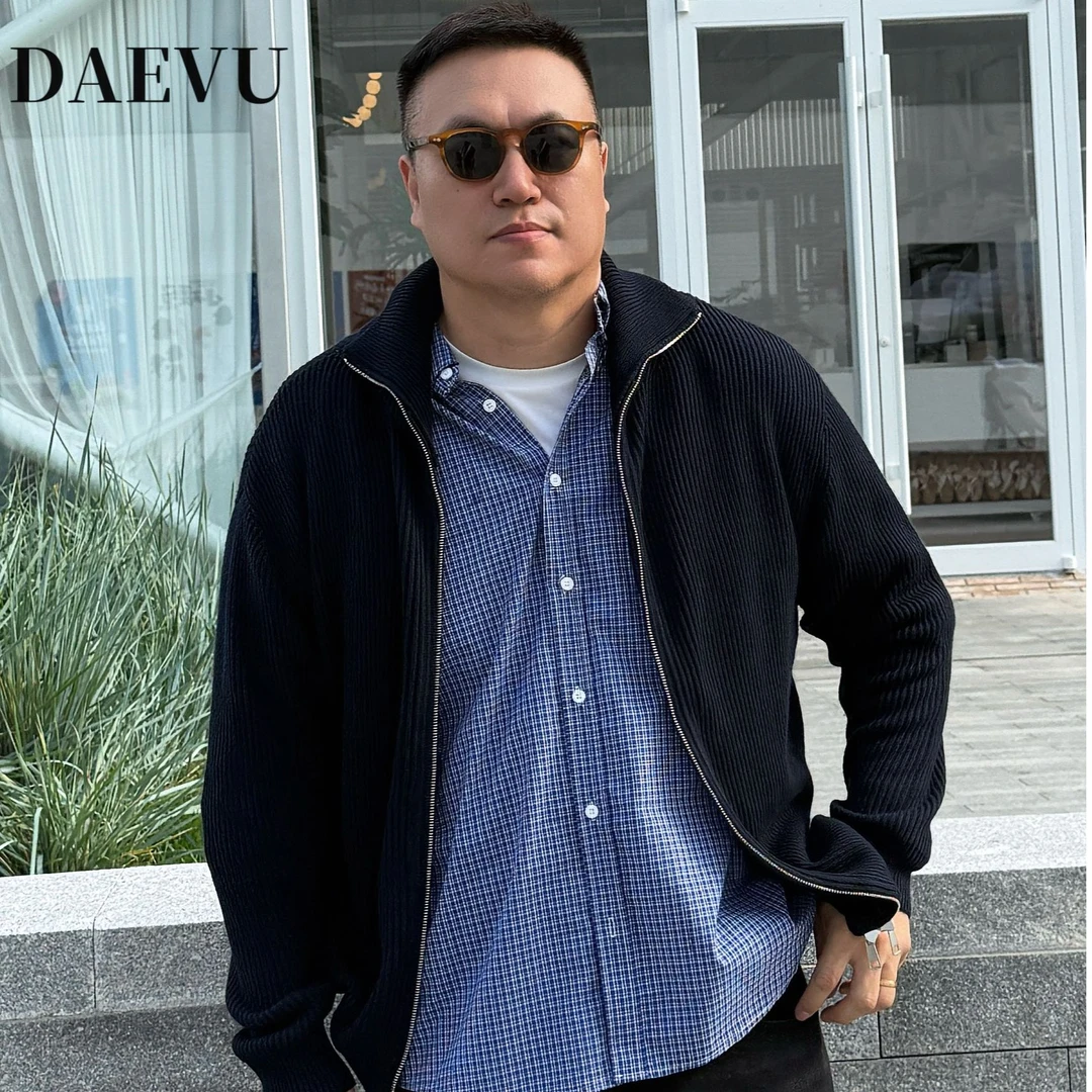 大依无忧大码男装秋季藏青色加肥加大胖子男士翻领毛衣开衫外套
