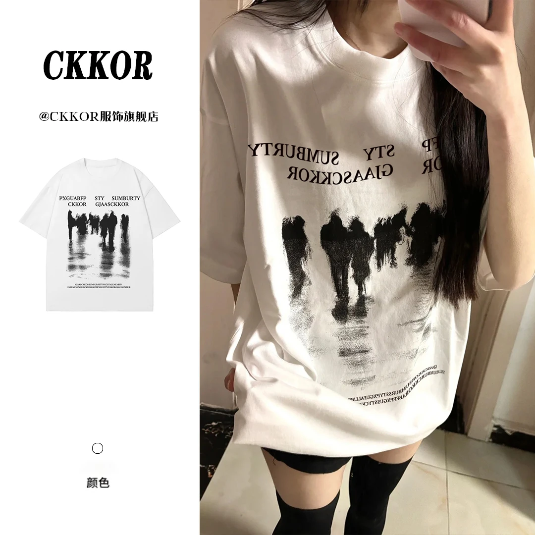 CKKOR夏季新款大圆领女t恤短袖别致穿搭纯棉韩版休闲简约通勤上衣