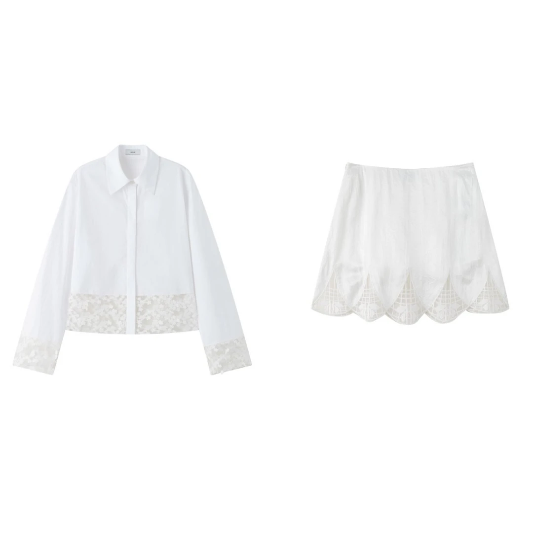 ICE   25秋季新品长袖镂空蕾丝衬衫SH44/蕾丝半裙SK02时尚