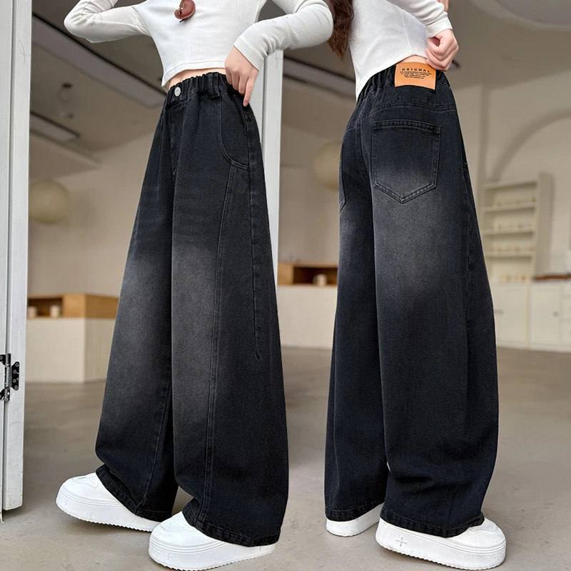 女童牛仔裤2025秋装新款女大童休闲裤春秋洋气裤子女孩宽松弯刀裤