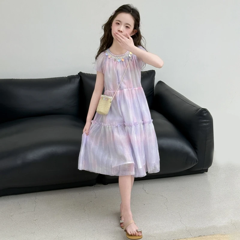 女童雪纺连衣裙夏季2025新款儿童洋气中大童公主裙小女孩夏天裙子