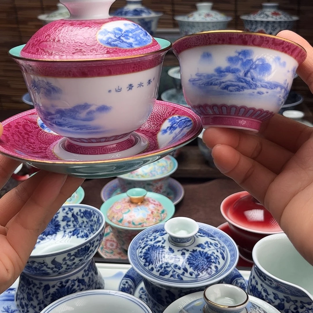 冰***景德镇陶瓷盖碗两个压手背