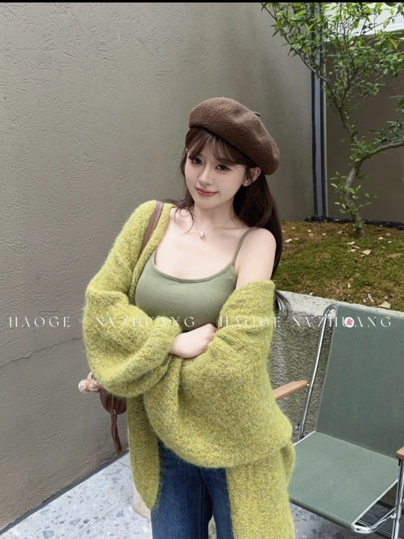 秋冬调色盘毛衣宽松韩版温柔百搭慵懒感开衫甜美毛衣开衫外套女