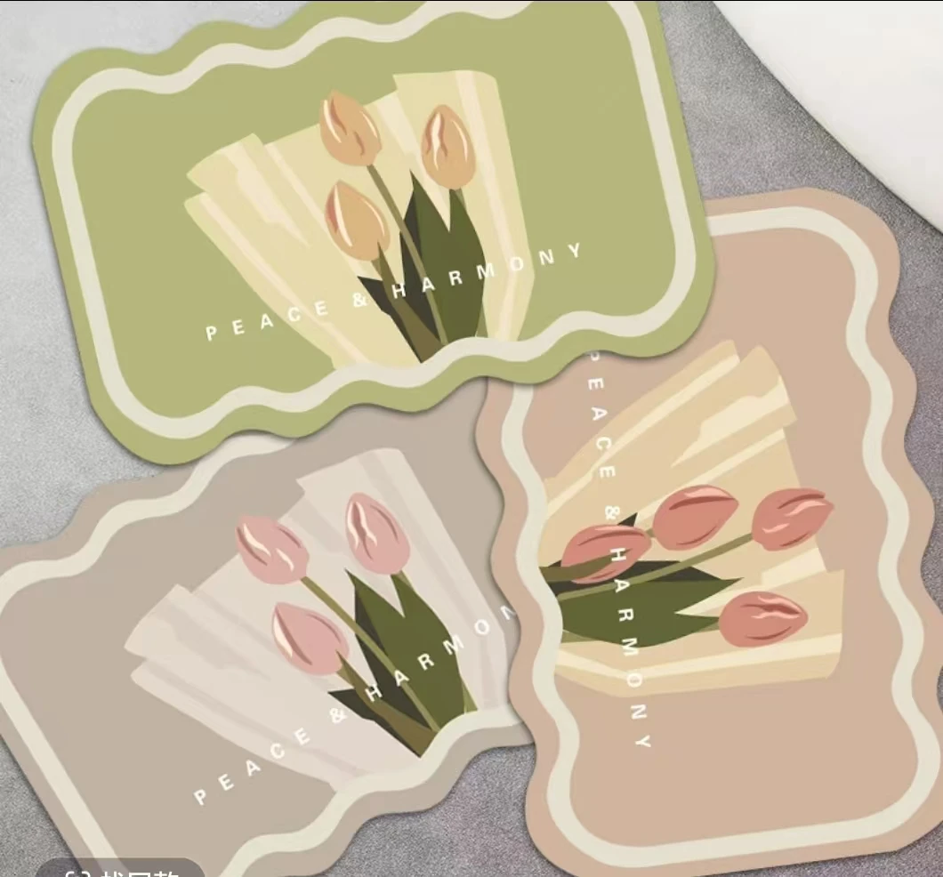 【拍一发三】潮流卡通轻奢家用浴室卧室地毯地垫硅藻泥底 花卉