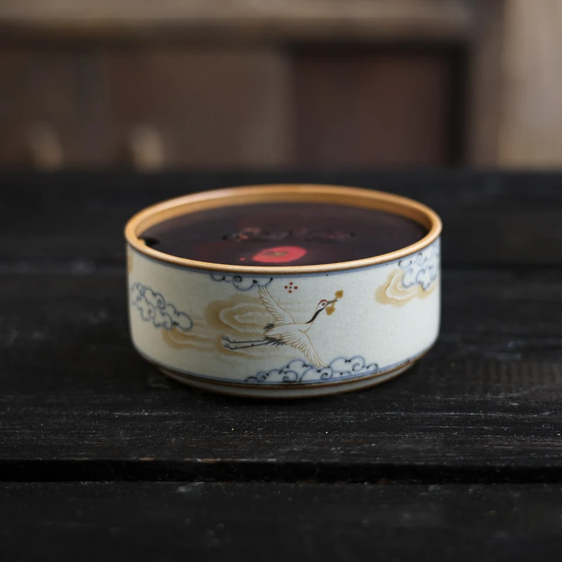 【慕白茶集】仙鹤如意祥云壶承(直径13高5.5)（朴承0079）