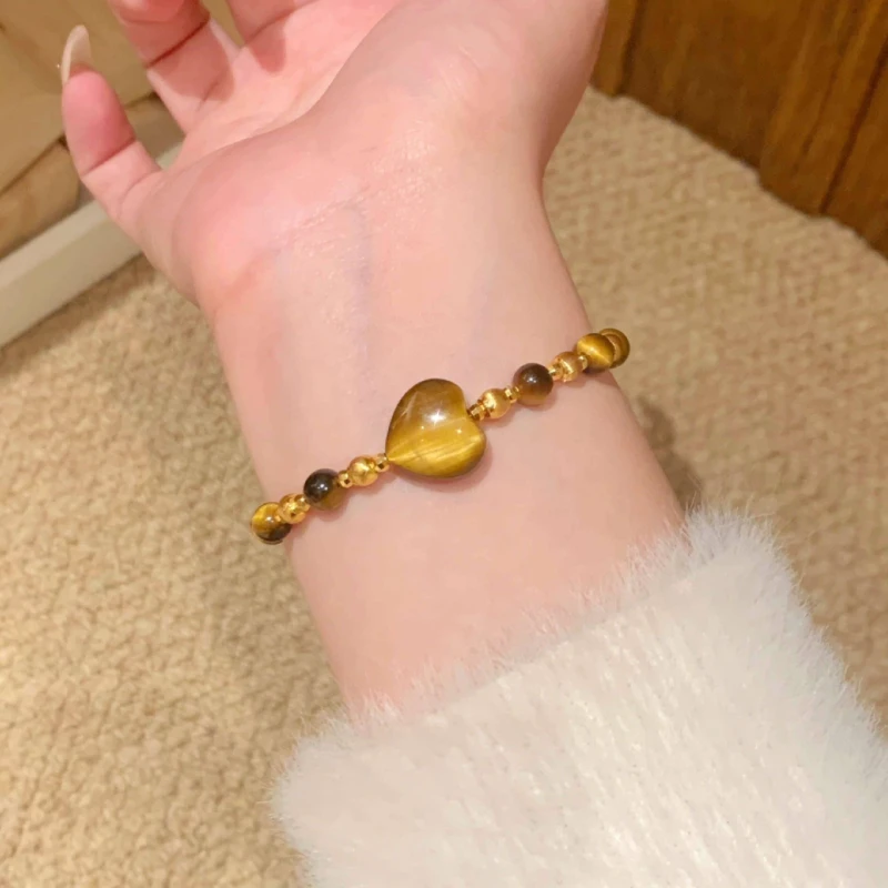 铜合金手链 新中式国潮风丨天然虎眼石爱心手链