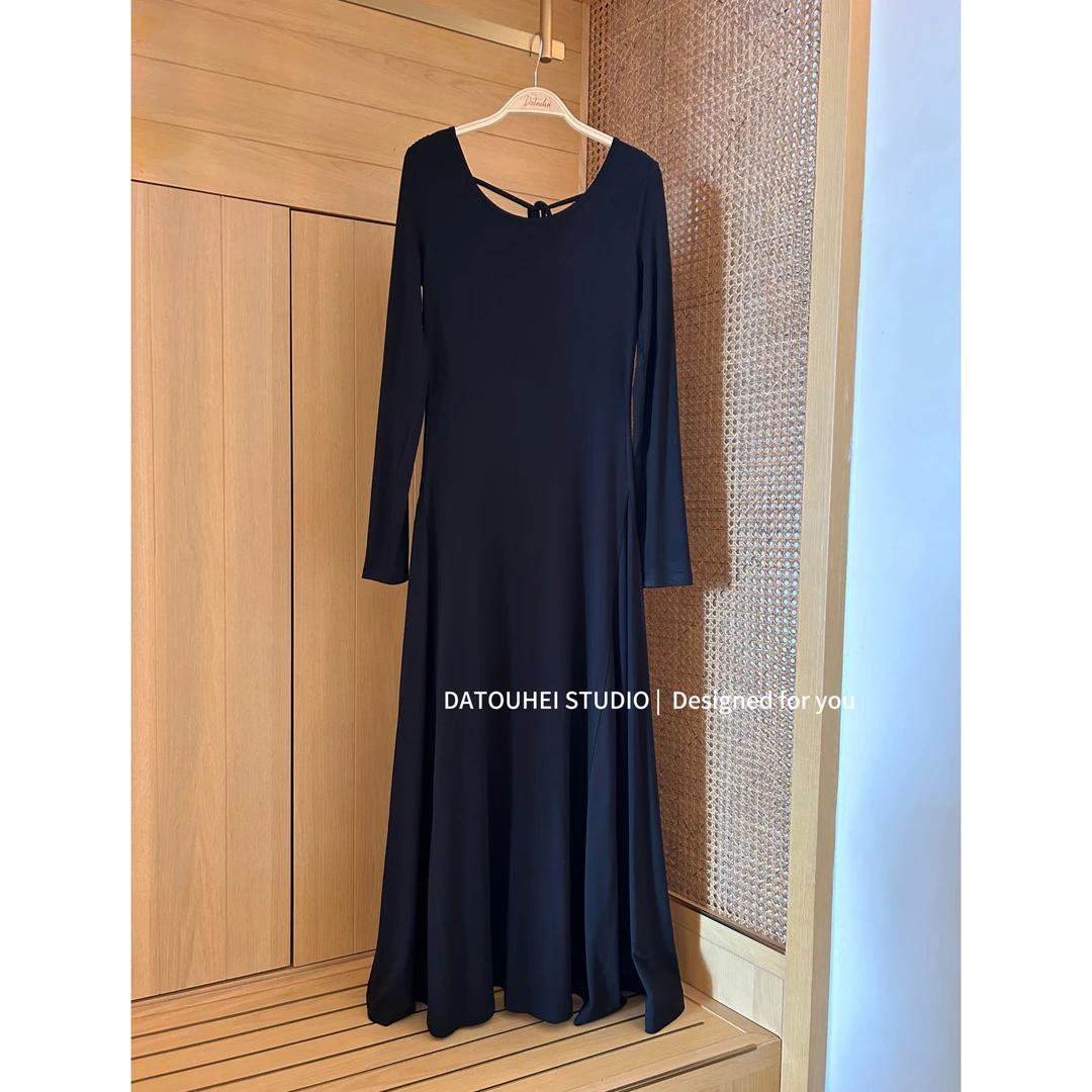 大头黑STUDIO【风花雪夜】2025女春时尚露背针织长裙D225A00612-2