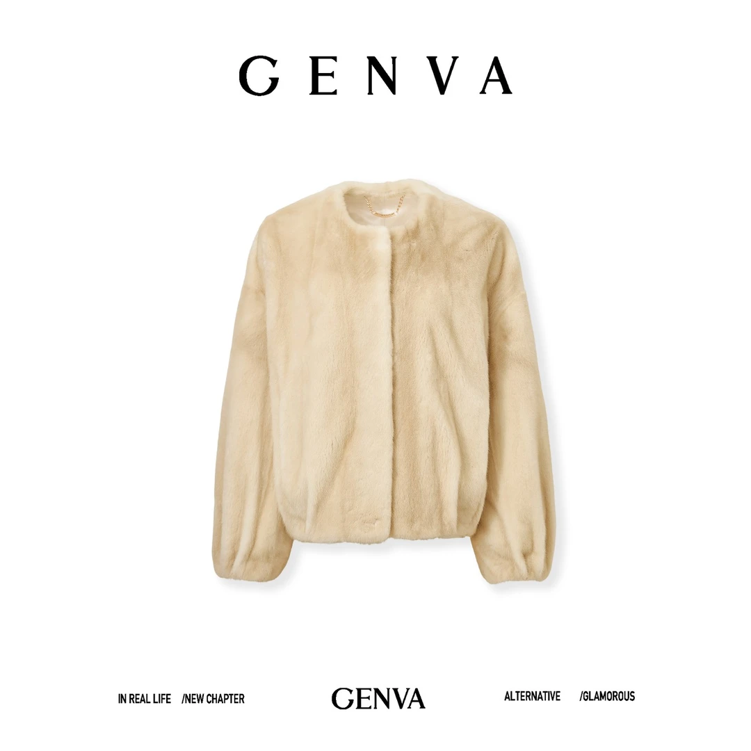 玖着“海米伦”哥本哈根紫金镁国金牌水貂米黄本色短一半抽刀外套