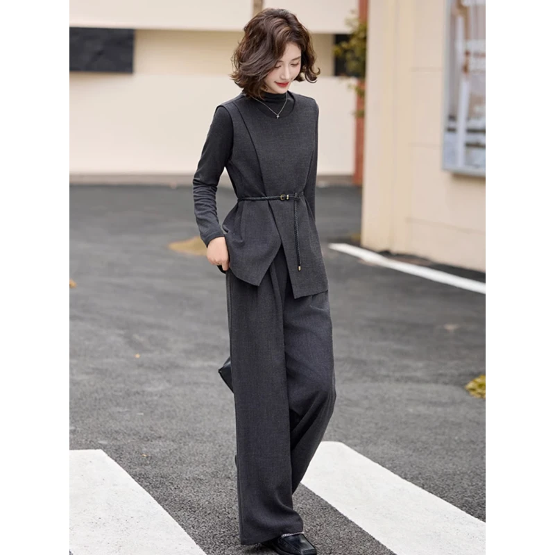 〈纪朵研〉1227高级感灰色马甲阔腿裤女2025春秋新款气质搭配一整套