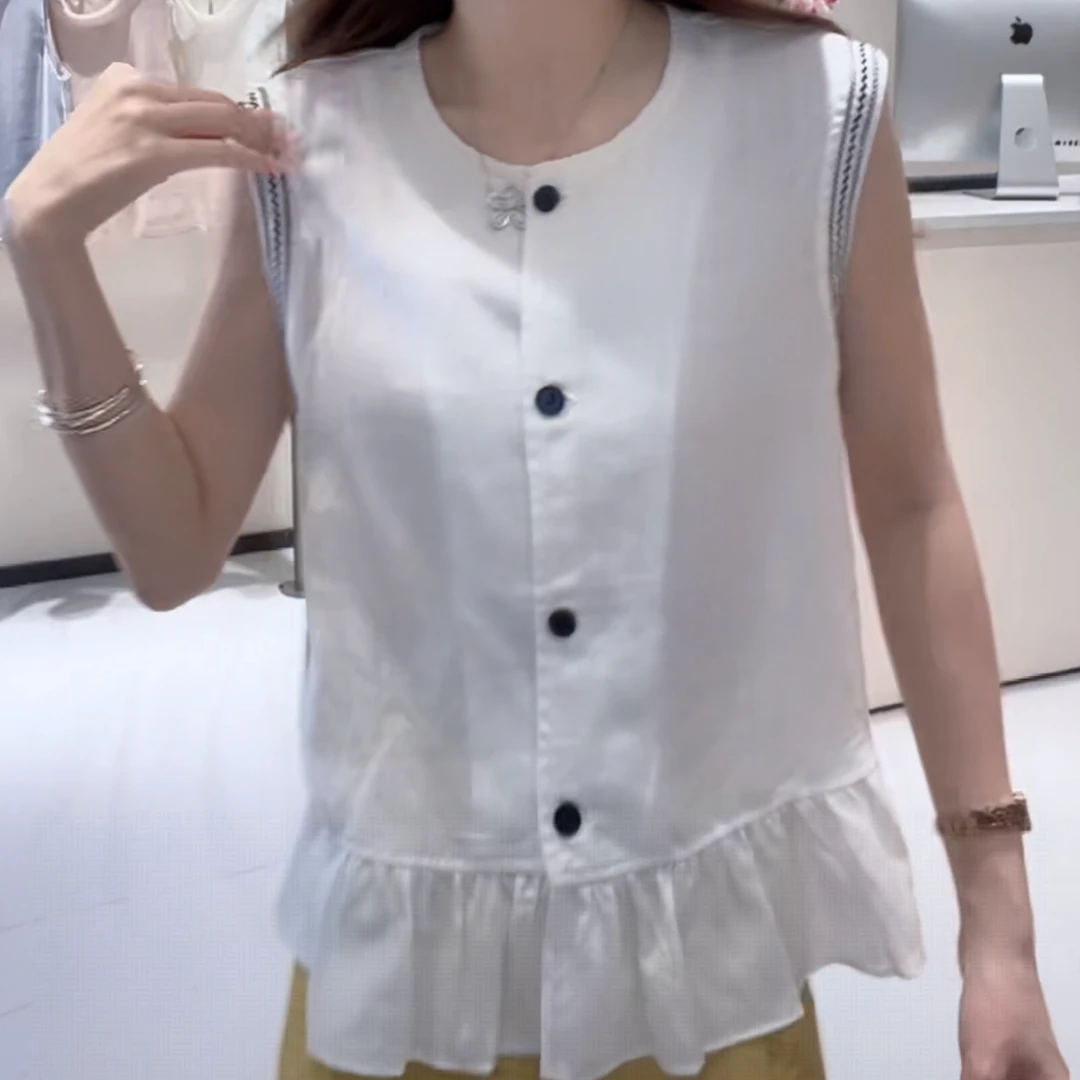 设计感小香风气质单排扣无袖马甲女夏季2025新款百搭时尚撞色上衣