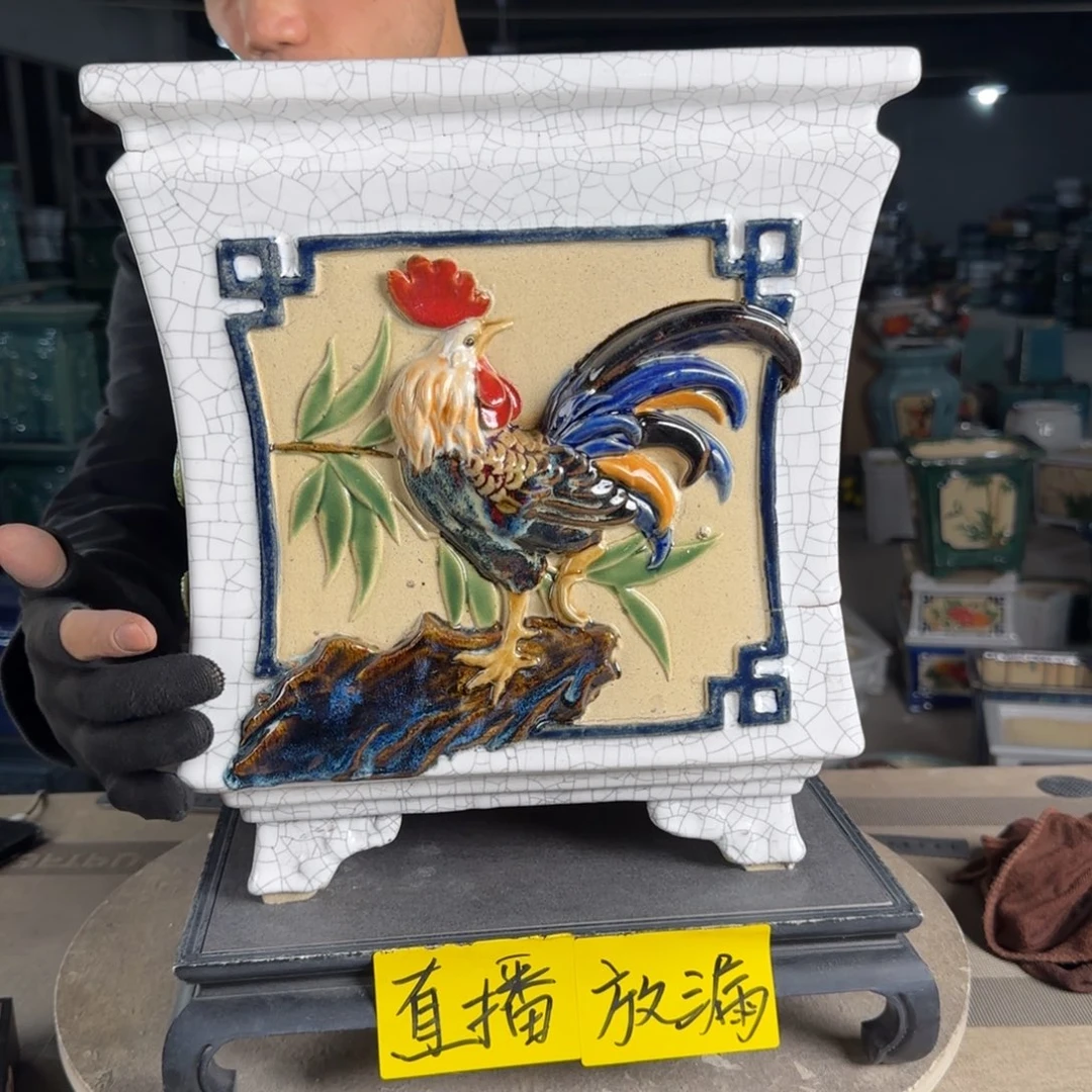 一风堂石湾花盆。釉裂