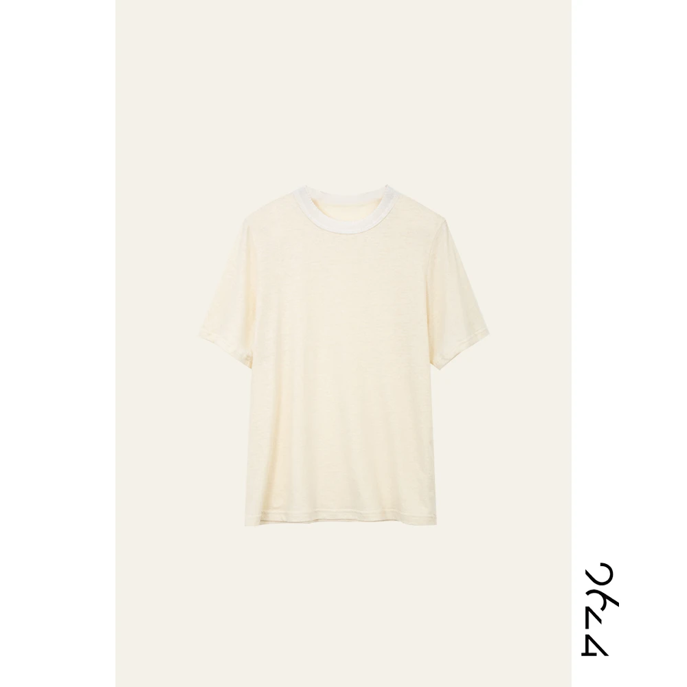 【南山】超细汉麻+精梳棉混纺定制针织螺纹领口极简短袖T恤91039