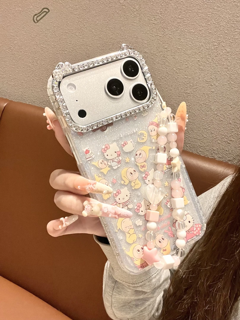 [闪钻边框]kt猫镜头可爱KT闪粉壳适用苹果17promax/16/保护壳