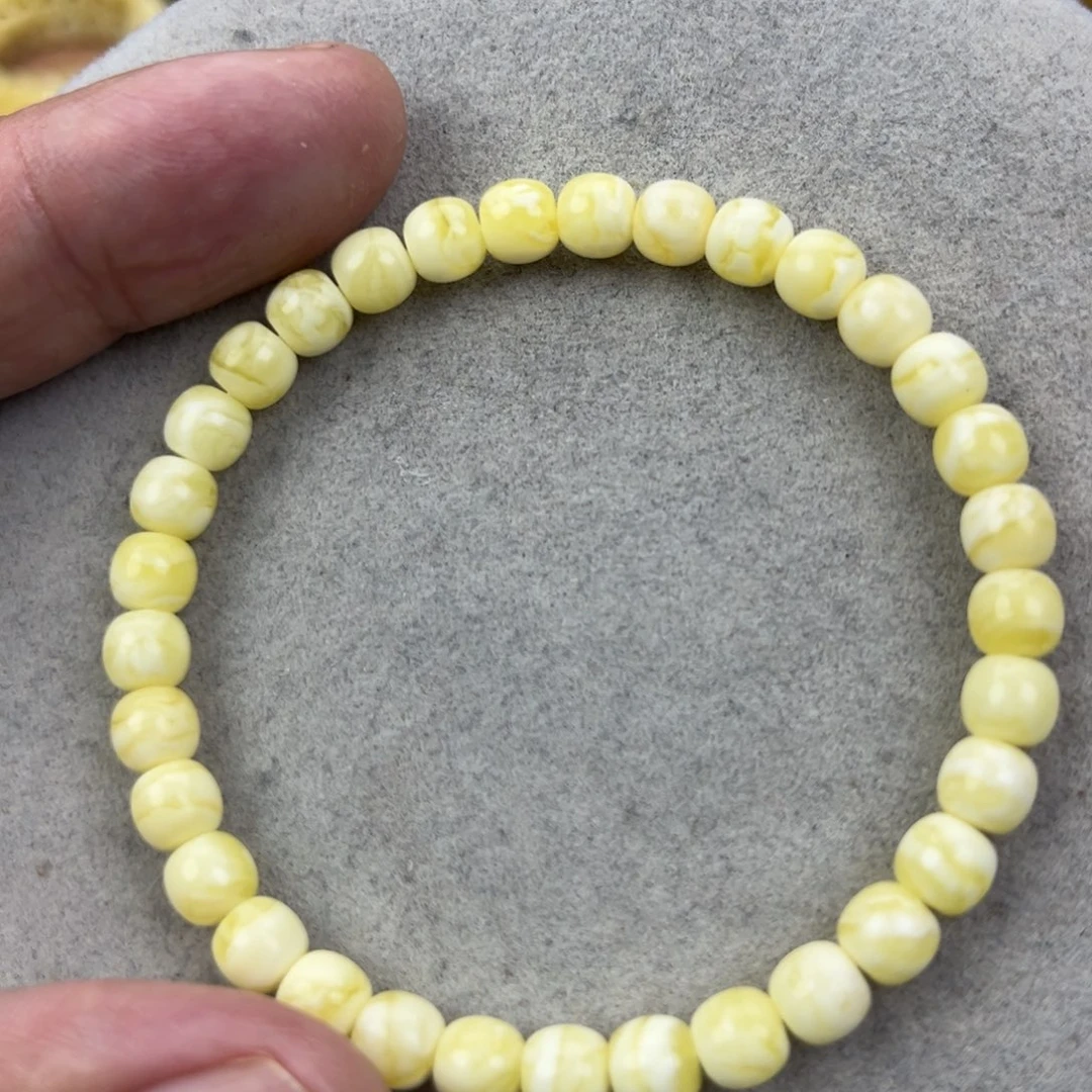 蜜蜡未镶嵌手串纯天然俄料瓷白花虎皮6*5.5腕口17*
