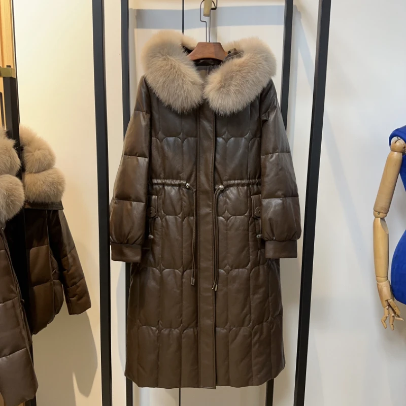 2025海宁冬季皮羽绒断码福利特卖女士时尚连帽狐狸毛领长款过膝81