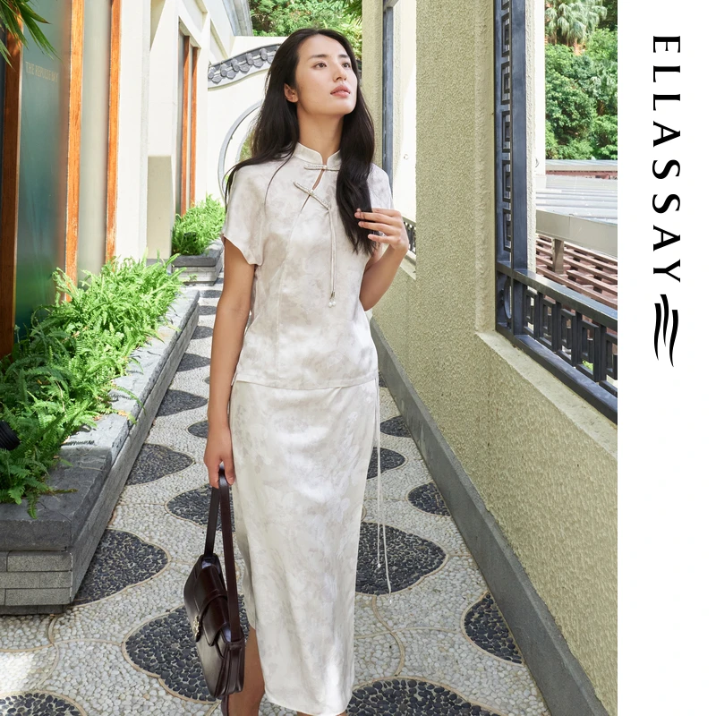 ELLASSAY歌力思2024秋季新中式风显瘦半身裙女EWV353Q001