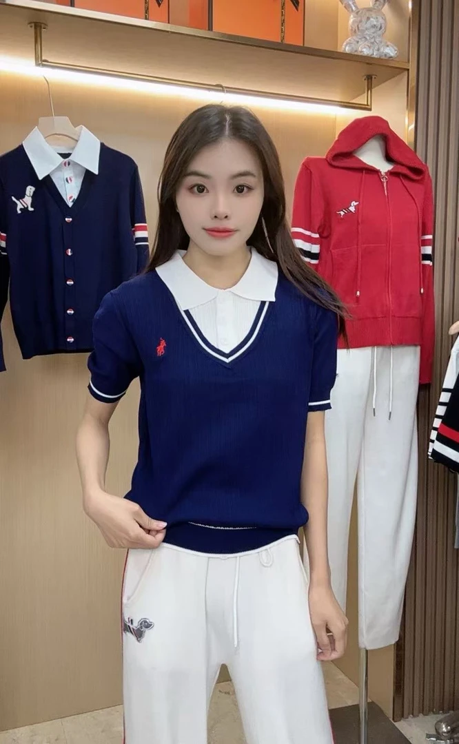 【编码103】学院刺绣短袖三分袖减龄百搭潮流拼接夏季毛针织衫女装