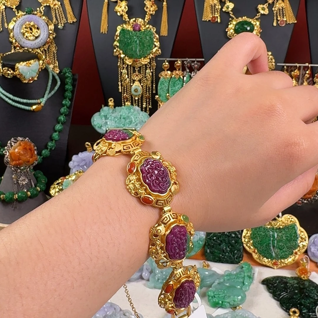 颈饰银S925镀金镶嵌红宝石手链