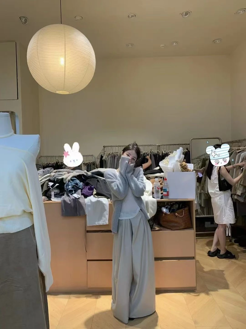 2025秋季新款韩系软糯气质慵懒风灰色针织开衫毛衣女休闲裤三件套