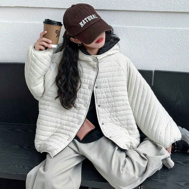 女童双面穿棉衣冬季新款洋气百搭中大童韩版休闲连帽宽松