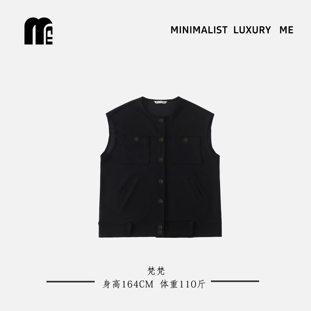 ME【流浪行星】优质棉！定制纽扣圆领宽松轮廓型马甲外套Q2531（2）