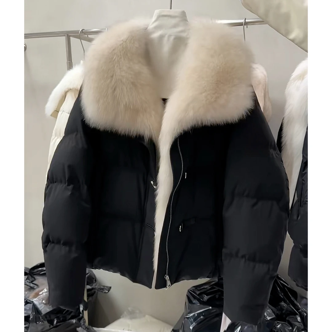 休闲慵懒风气质大毛领棉服女冬季新款2025加厚保暖黑色面包服外套