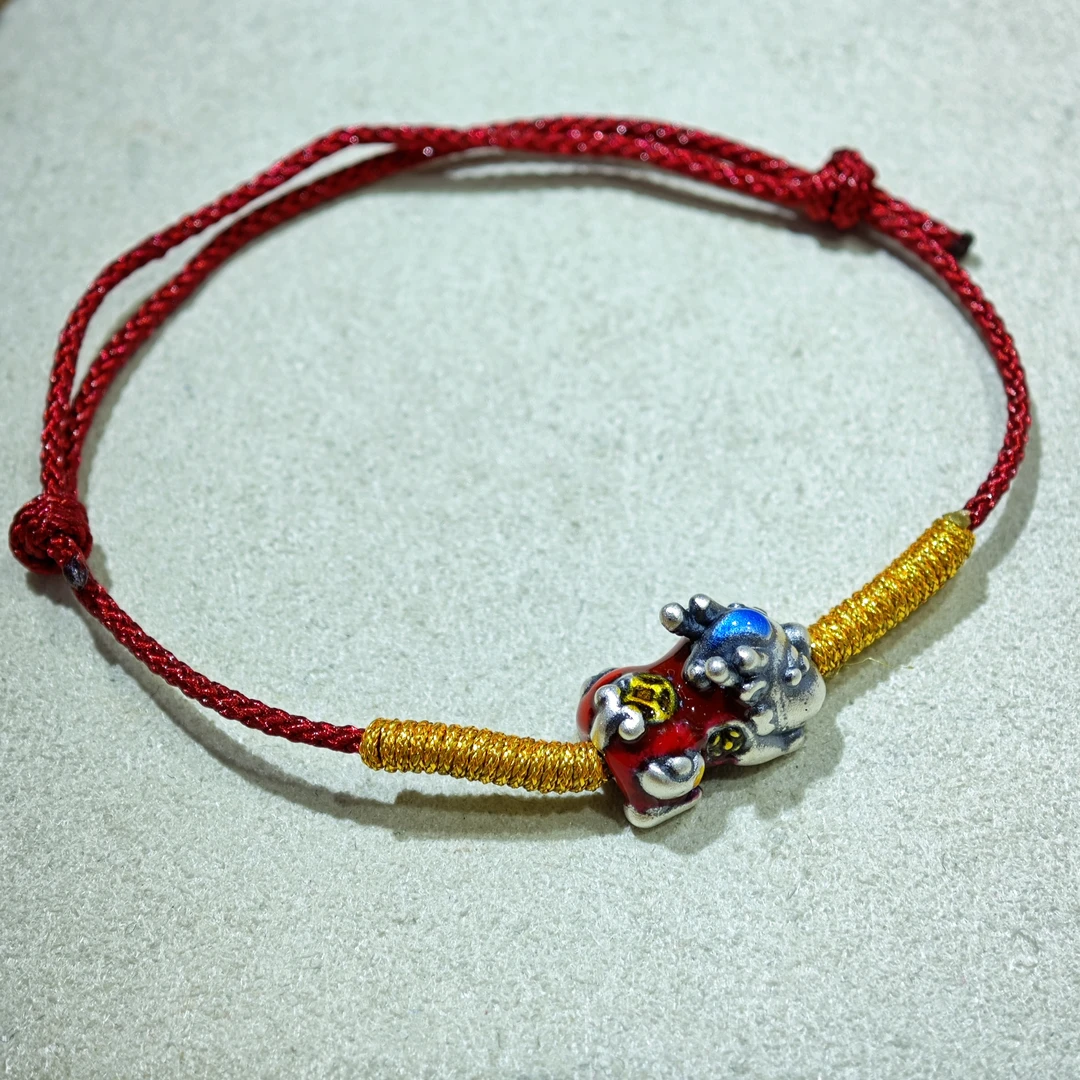 足银布艺手链 足银貔貅红绳手串新款5672