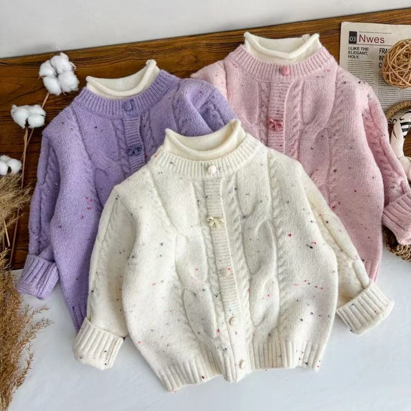 女童半高领毛衣2025秋冬新款加绒加厚星空点纱百搭洋气内穿外搭