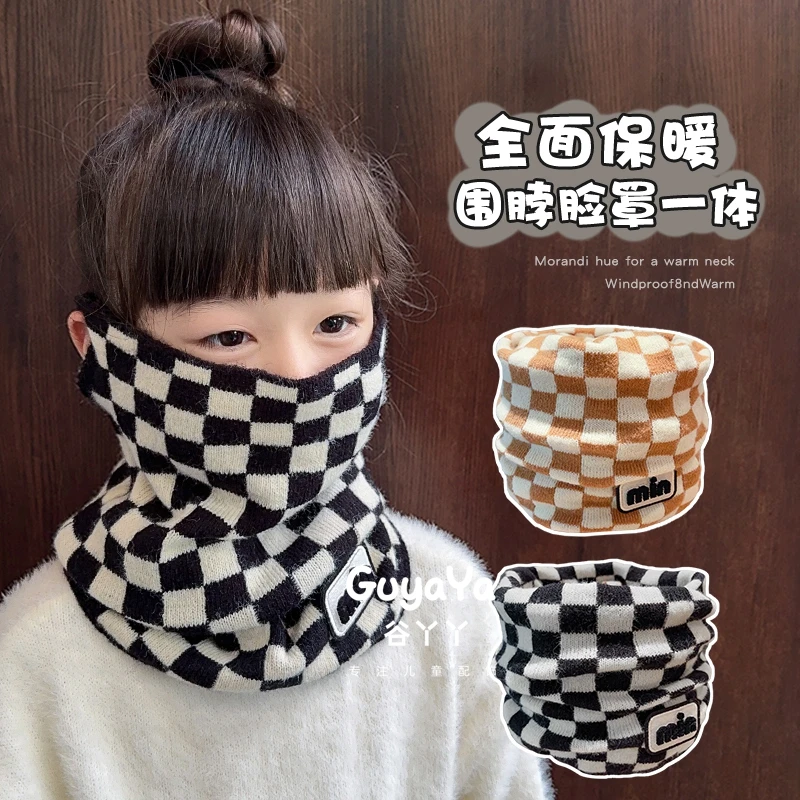 儿童韩版挂耳式围脖面罩一体两用男女童宝宝秋冬防风保暖针织围巾