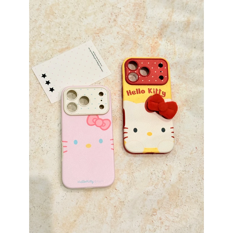 立体蝴蝶结KT皮纹手机壳适用苹果17promax精孔16防摔大视窗秒变17