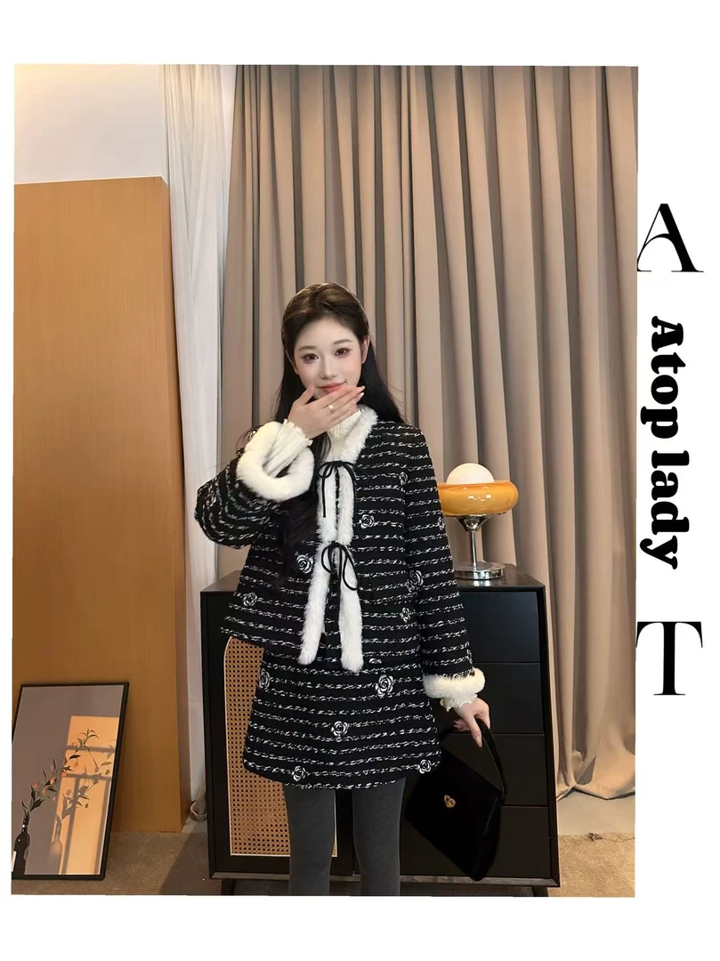 周周【星河小香】NEW 秋冬毛呢羽绒内胆毛毛领气质小香千金风两件套