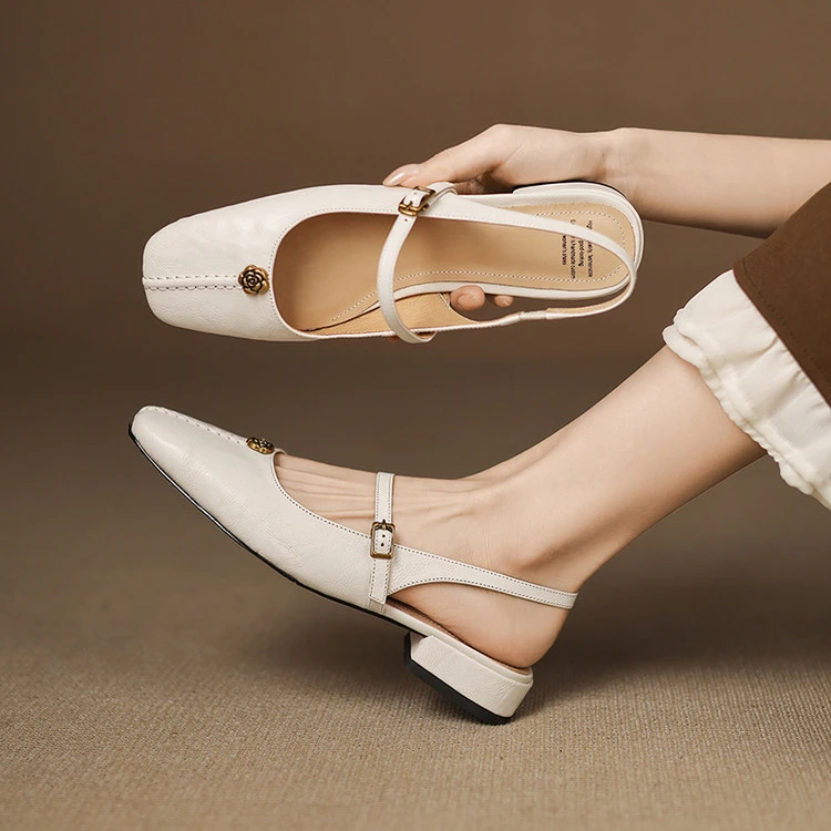 包头凉鞋女2025夏季新款法式低跟玛丽珍鞋一字带粗跟浅口后空单鞋