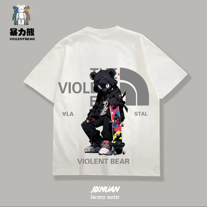 Violentbear/暴力熊纯棉印花短袖动漫高级感衣服衣服圆领潮牌T恤