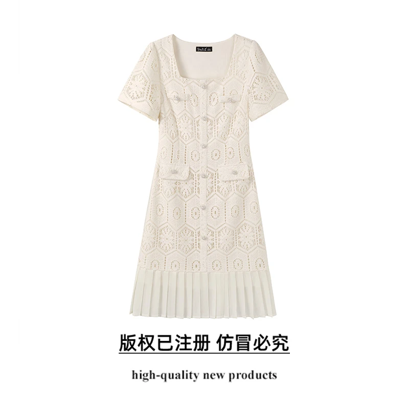 奢姿【温柔小姐】大码女装2025夏季气质方领连衣裙胖妹妹小香风裙子