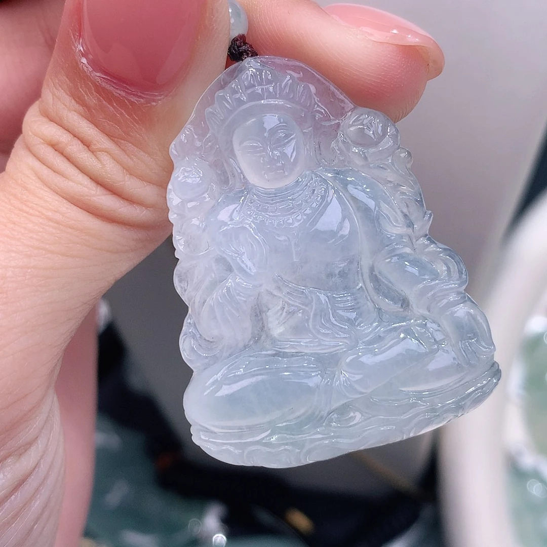 颈饰18K金镶嵌翡翠白冰度母