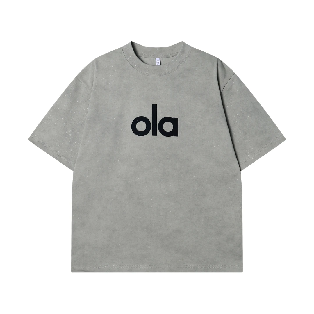 夏季高级感新款美式满天星字母印花圆领短袖T恤街头宽松情侣上衣