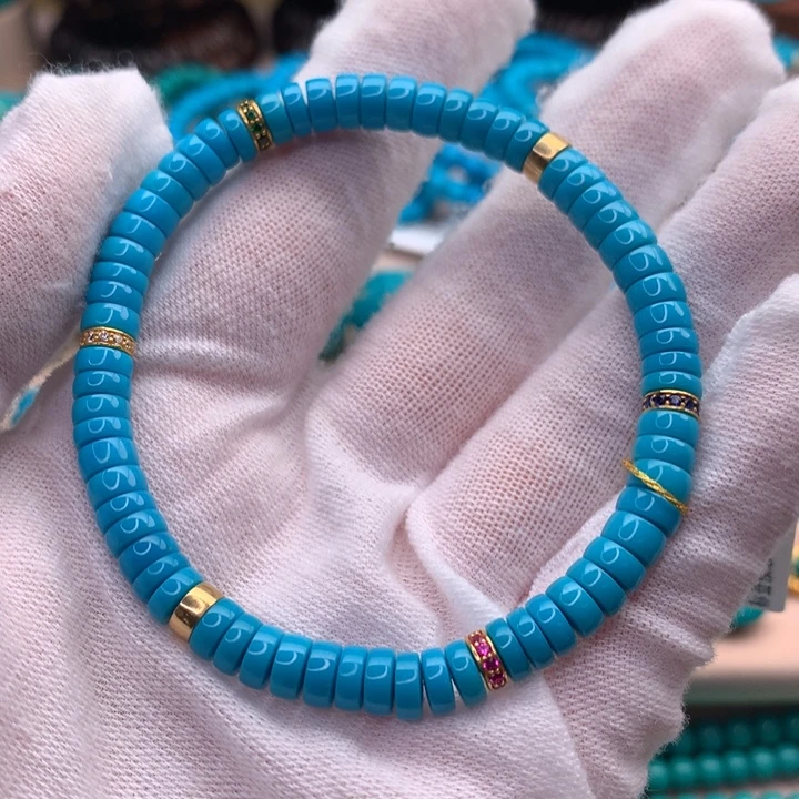 绿松石18K金镶嵌湖北天然原矿绿松石