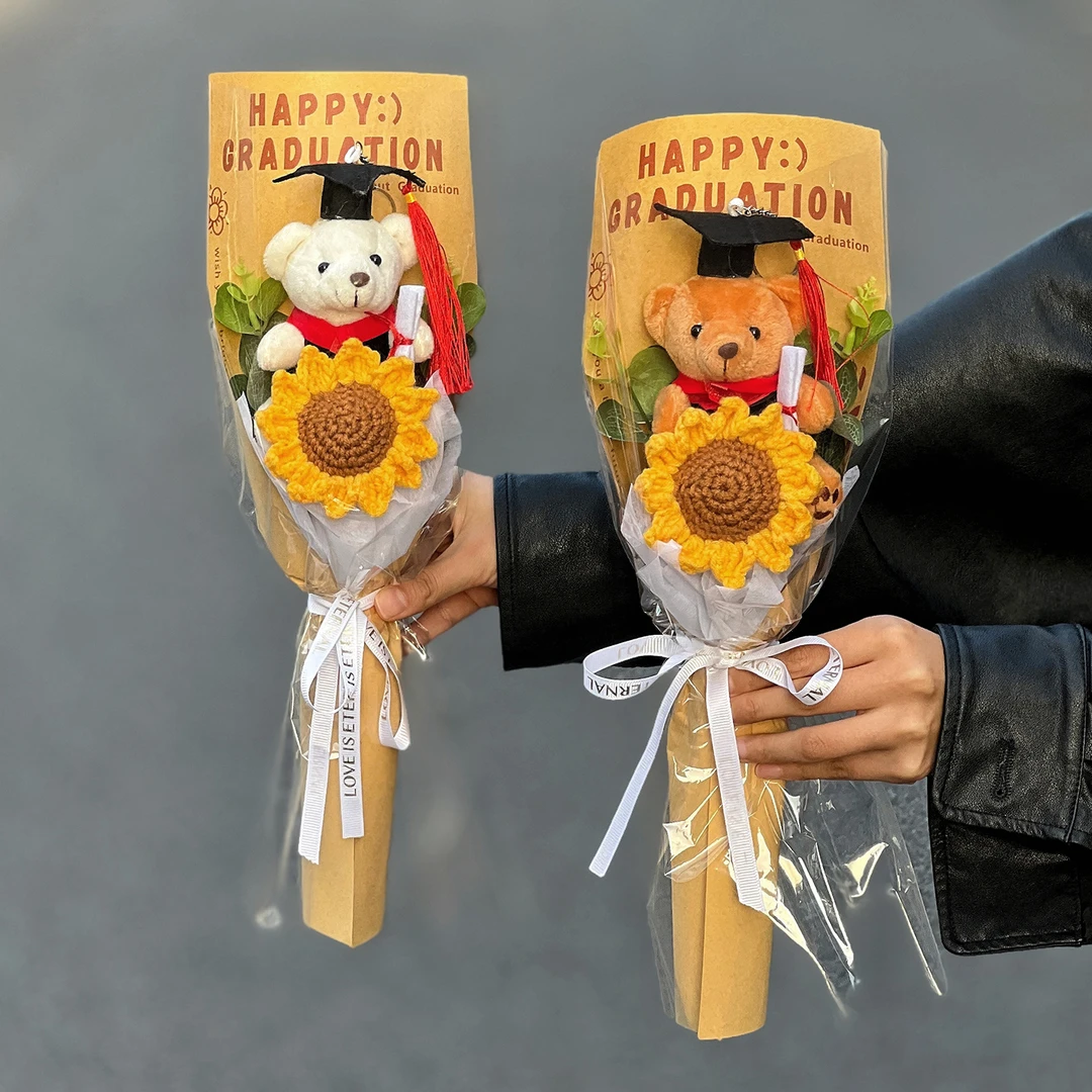 毕业季小熊向日葵针织花束送学生同学生日礼物拍照毕业中高考励志