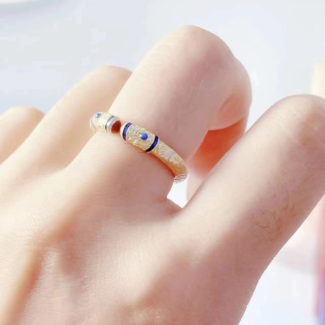 足银戒指 纯银戒指描金新款足银999情侣对戒送男女友情人节礼物