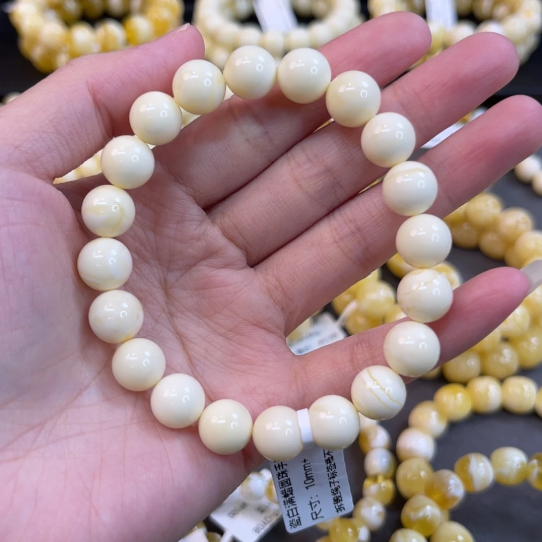 爱***心手串蜜蜡未镶嵌10mm瓷白满蜡顺色