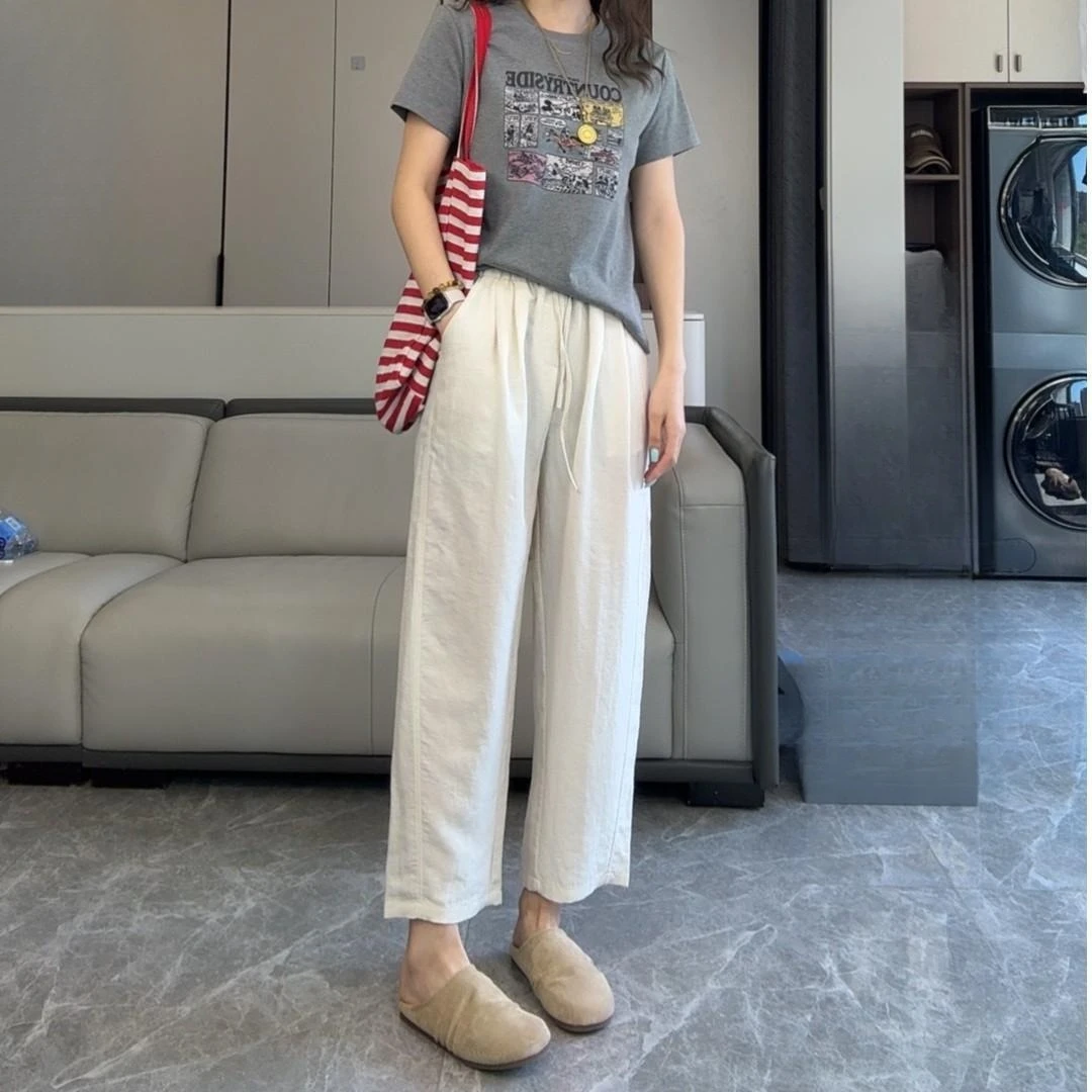 阔腿裤宽松大码外穿直筒裤九分裤休闲裤薄款小个子直筒裤夏季