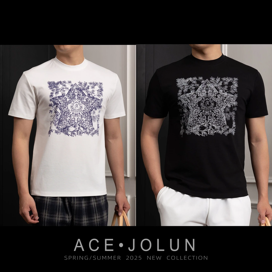 【方形花卉】云朵棉轻奢短袖T恤夏季爽滑速干抗皱圆领男士透气上衣