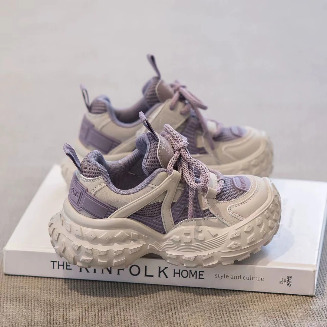 女童运动鞋2025新款春秋儿童时尚老爹鞋防滑紫色休闲鞋网面跑步鞋