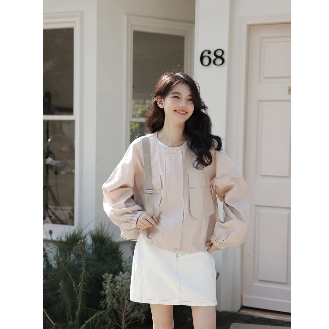 量子玫瑰/低饱和色系 休闲外套女小个子短款夹克宽松慵懒风上衣秋