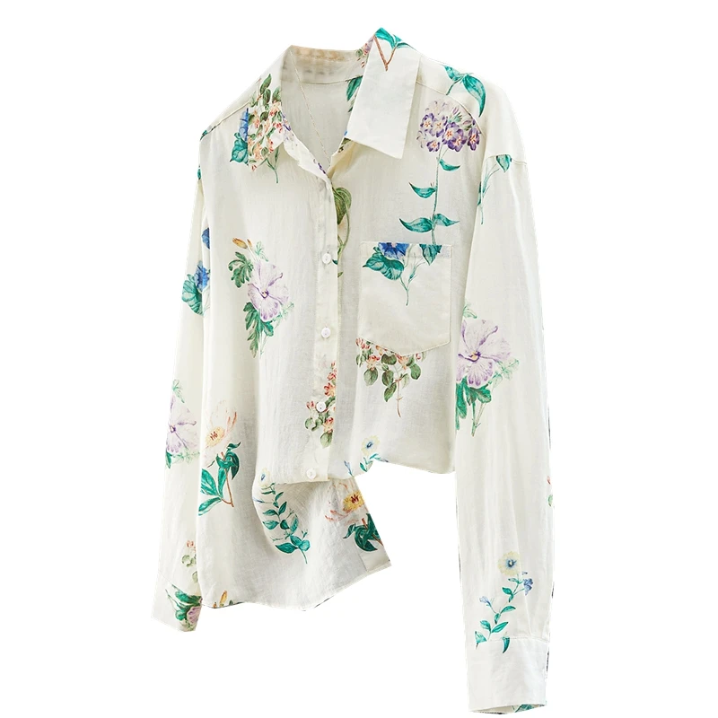 【品牌奥莱】她池2025春装新款女装文艺风印花翻领衬衣T51Q0179C