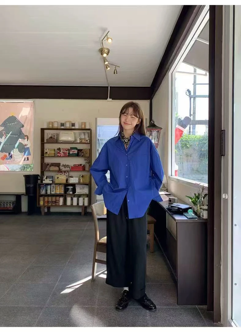 鑫然kIki 韩系简约百搭长袖衬衫 4A1174 BEE