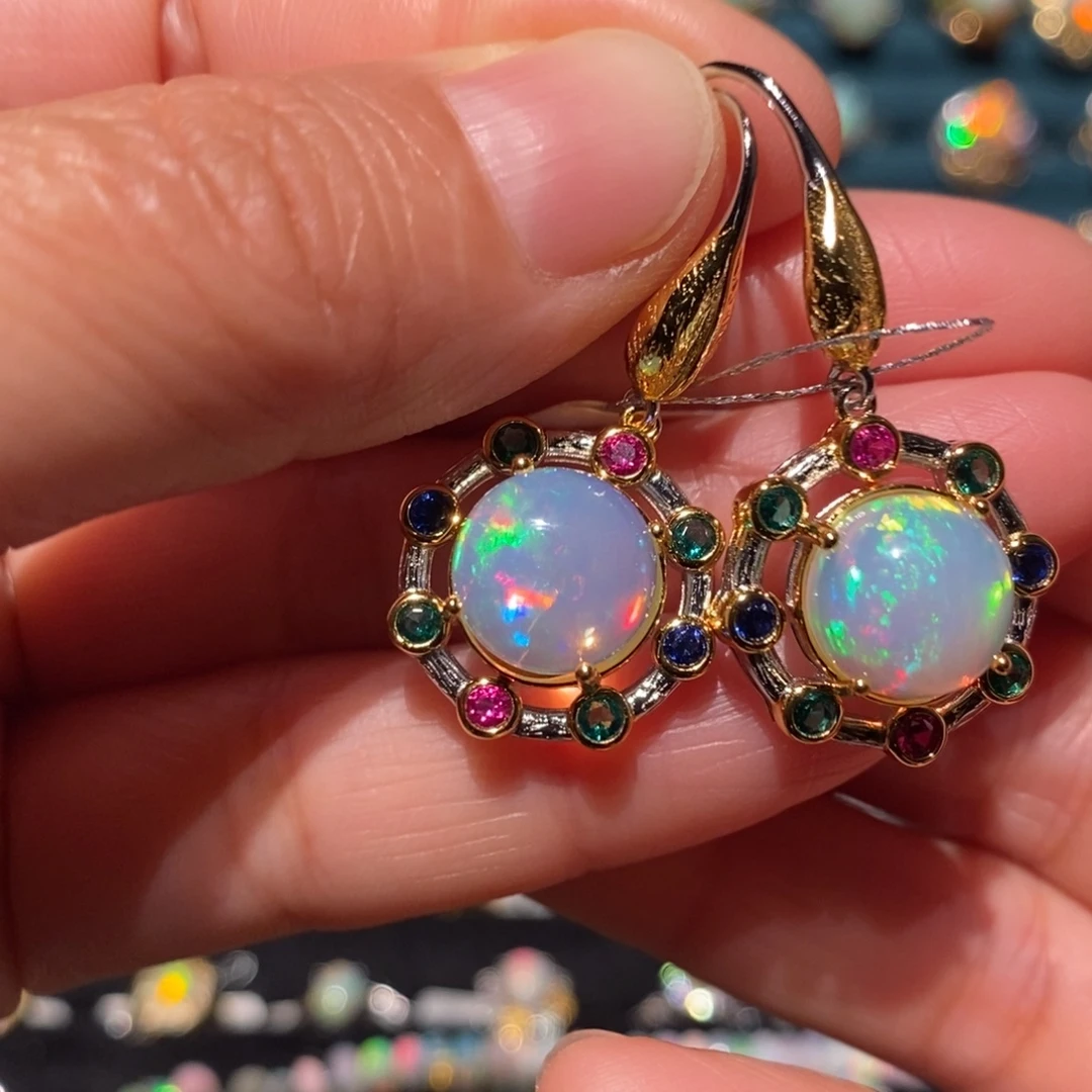 欧泊银S925镶嵌耳饰