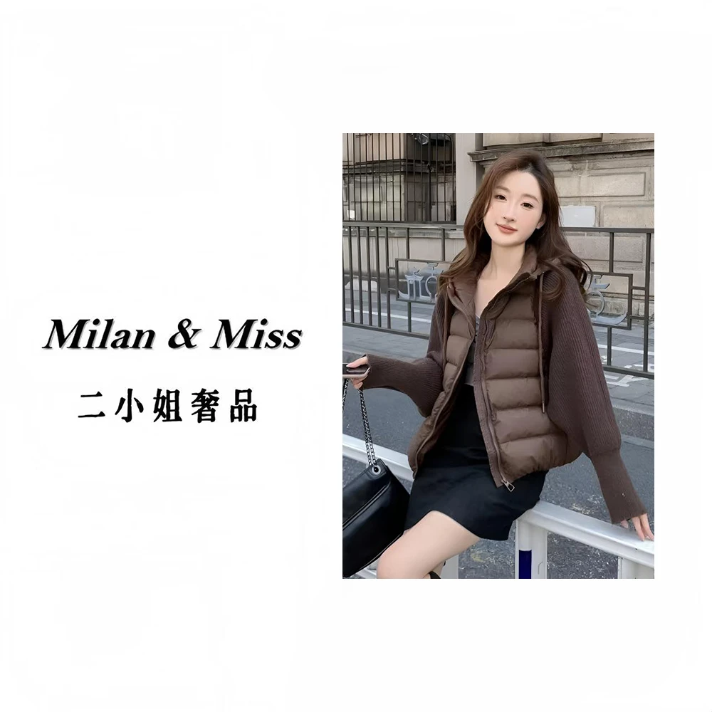 轻薄针织拼接棉服女短款2025冬季新款假两件棉衣韩版宽松Z冬装561